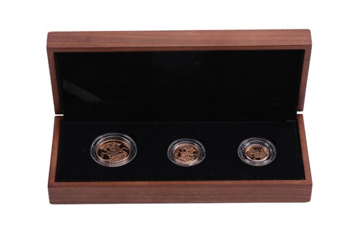 Lot 308 - A 2008 three-coin gold proof sovereign set,...