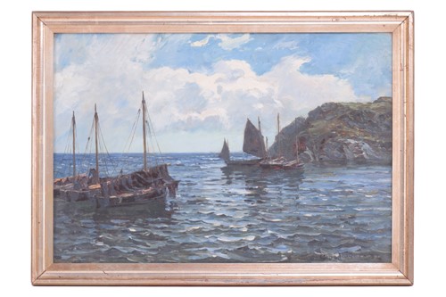 Lot 45 - Colin Hunter (1841 - 1904), Fishing boats on a...