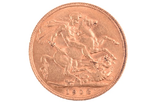 Lot 250 - An Edward VII full sovereign, dated 1908,...