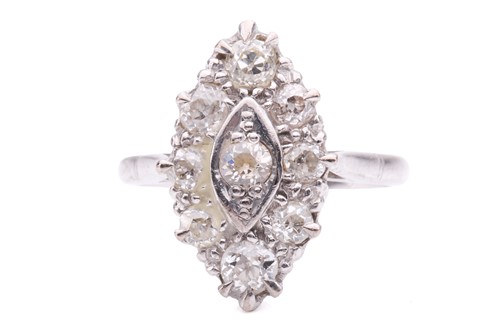 Lot 72 - A diamond navette shape cluster ring, set with...