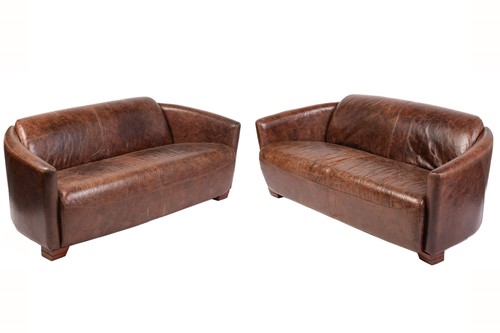 Lot 141 - A pair of art deco style distressed brown hide...