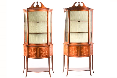 Lot 109 - A pair of Edwardian marquetry inlaid mahogany...