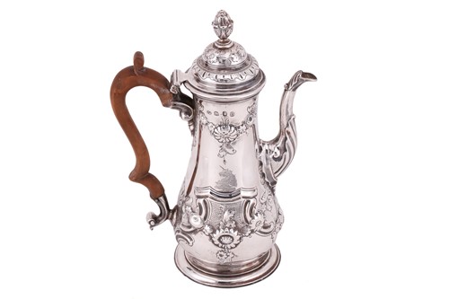 Lot 339 - A George II silver coffee pot, by Thomas Moore...