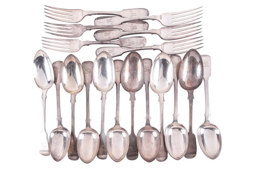 Lot 352 - Twelve silver fiddle pattern tablespoons by...