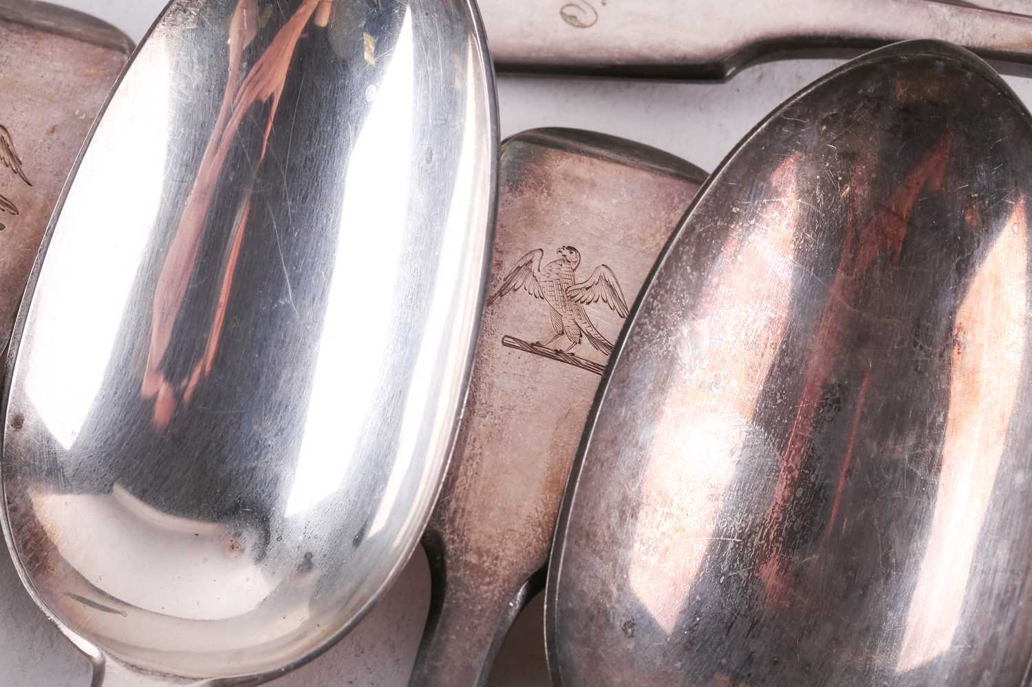 Lot 352 - Twelve silver fiddle pattern tablespoons by