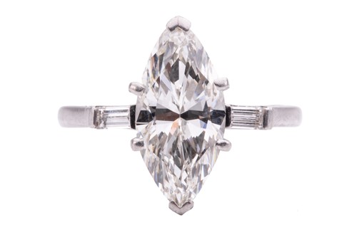 Lot 183 - A marquise diamond solitaire ring, featuring a...