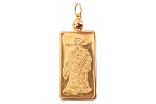 Lot 116 - A gold ingot in a pendant mount, of Chinese...