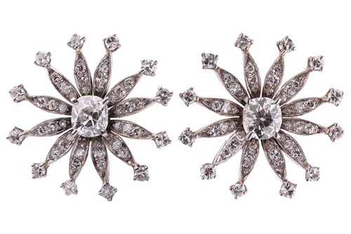 Lot 179 - A pair of diamond starburst ear clips, each...