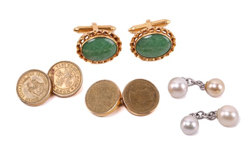Lot 37 - Three pairs of cufflinks; including a pair of...
