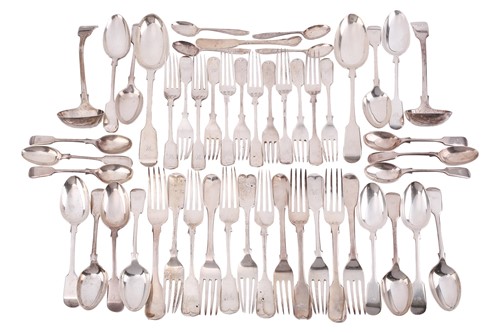 Lot 320 - A mixed canteen of fiddle pattern flatware,...