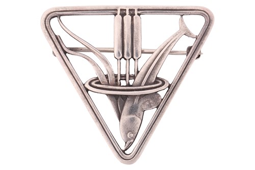 Lot 195 - Georg Jensen - a triangular openwork brooch...