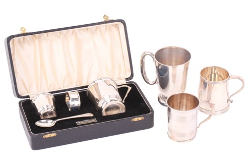 Lot 413 - A cased silver christening set comprising a...
