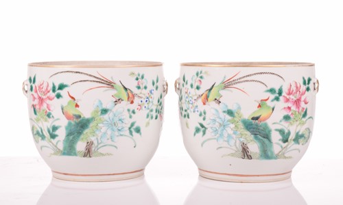 Lot 97 - A pair of Chinese Famile Rose porcelain cache...