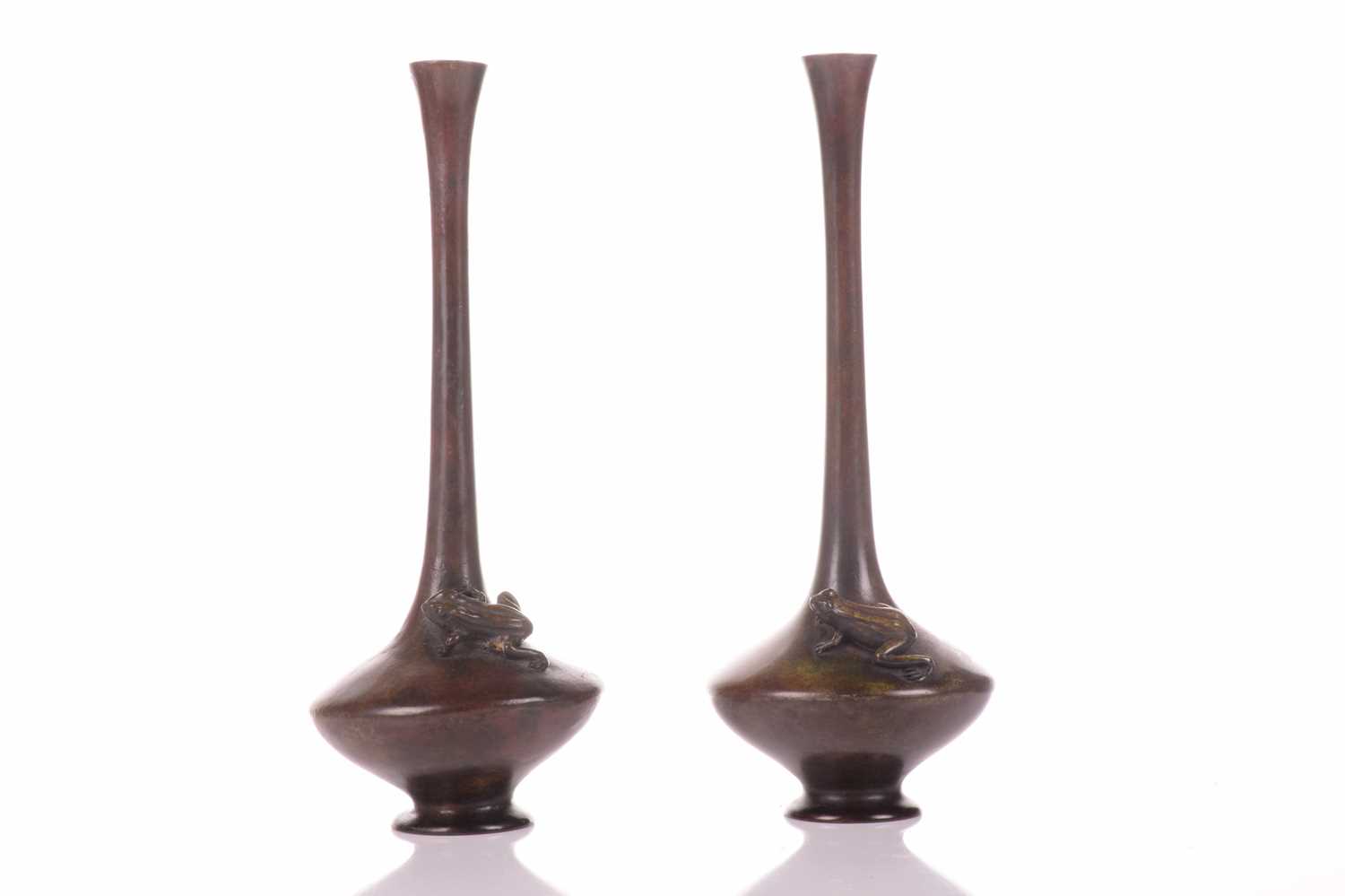 Lot 88 - Two matching Japanese patinated bronze bottle...