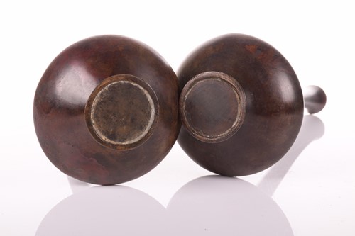 Lot 88 - Two matching Japanese patinated bronze bottle...