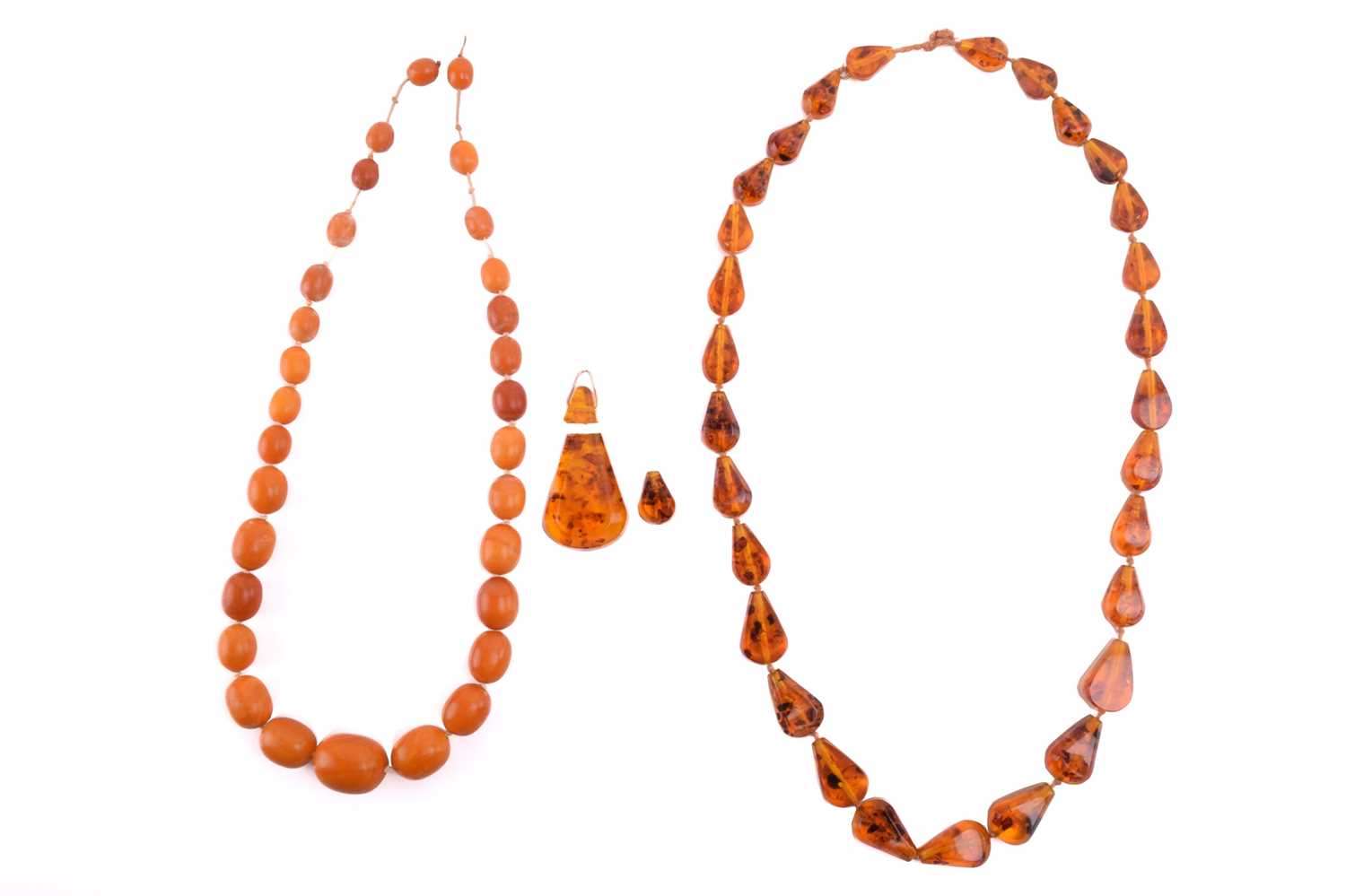 Amber Necklace Made of Large Oval Shape Amber Beads.