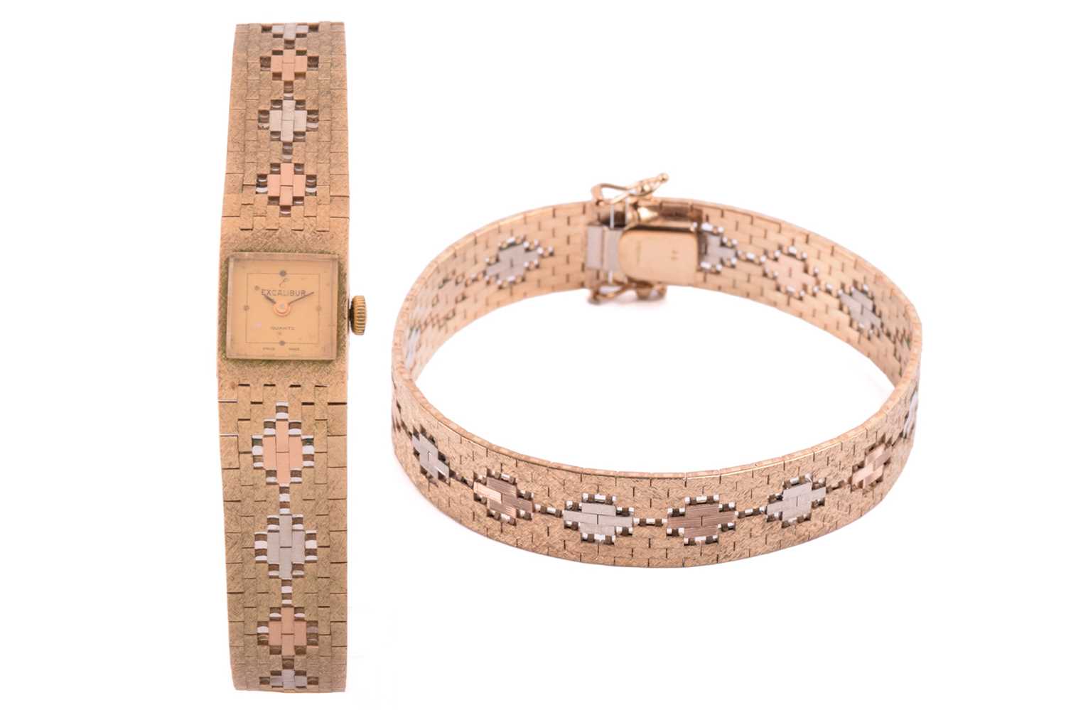 Lot 215 - A 9ct tri-coloured gold lady's dress watch