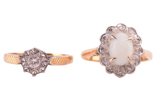 Lot 195 - Two gem-set rings; an opal and diamond cluster...