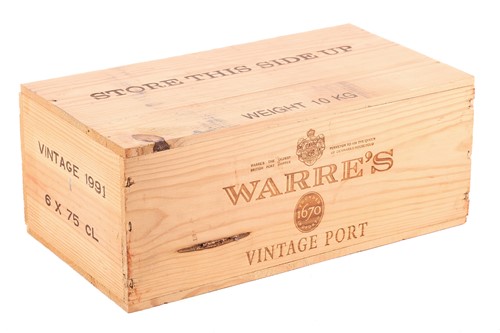 Lot 76 - A wooden case of 1991 Warre's Vintage Port, (6...