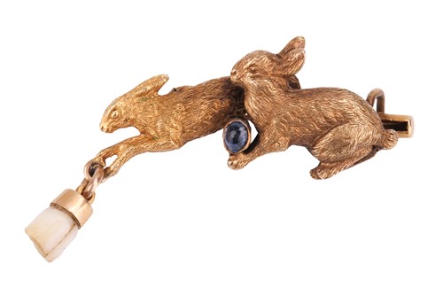 Lot 109 - An Edwardian hare and rabbit brooch,...