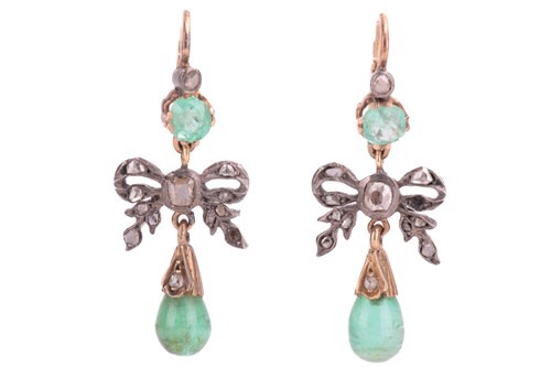 Lot 36 - A pair of 19th century emerald and diamond...