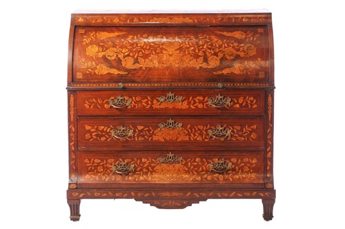 Lot 267 - A 19th century Dutch marquetry toll top bureau,...