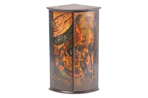 Lot 285 - A 19th century painted wood hanging corner...