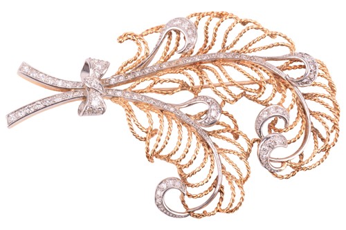 Lot 42 - A diamond feather brooch, designed as a plume...