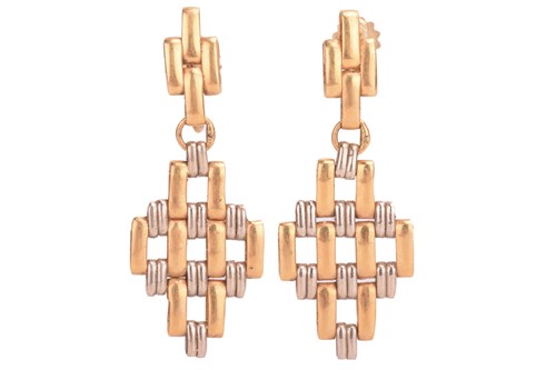 Lot 179 - Two pairs of clip-on pendant earrings; the...