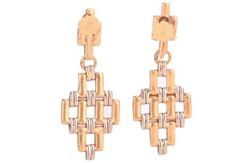 Lot 179 - Two pairs of clip-on pendant earrings; the...