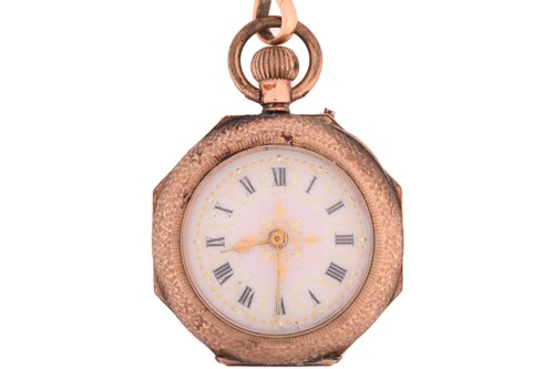 Lot 395 - An open-face 9ct pocket watch and 15ct Albert...