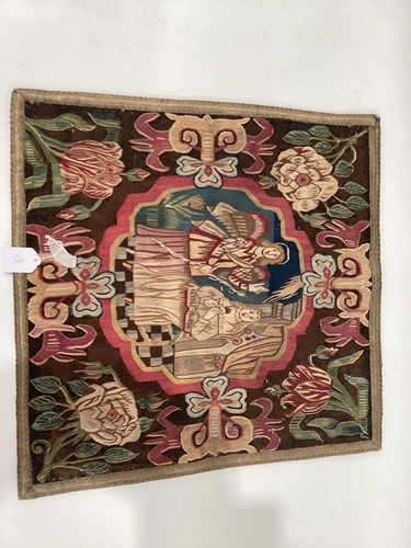 Lot 142 - A 17th-century embroidered square panel...