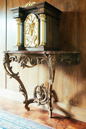 Lot 143 - A Louis XV carved oak console table, with...