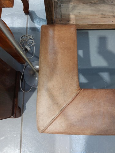 Lot 197 - A brass club fender, with leather covered seat...