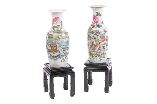 Lot 245 - A pair of Chinese famille rose baluster vases,...