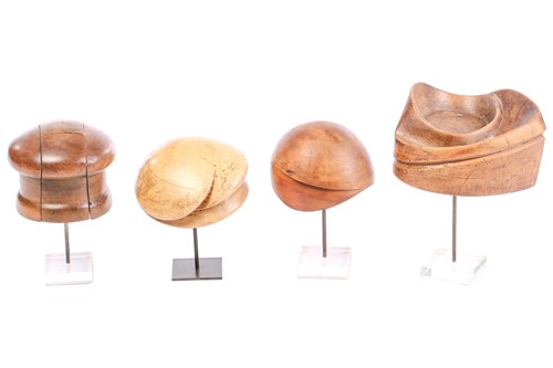 Lot 371 - Four hardwood vintage hat lasts, of varying...