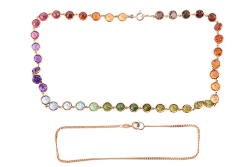 Lot 194 - A multi-gem set necklace in 9ct yellow gold,...