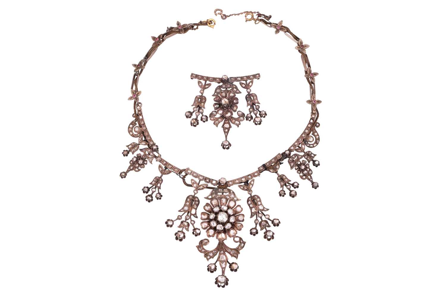 Lot 253 - A Late Ottoman floral fringe necklace set with...