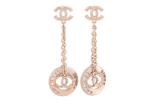 Lot 232 - Chanel - a pair of CC logo medallion drop...