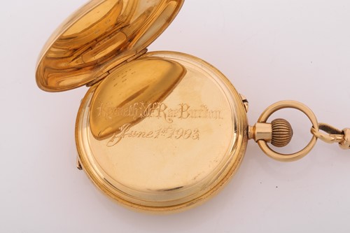 Lot 394 - An 18ct pocket half hunter pocket watch and an...