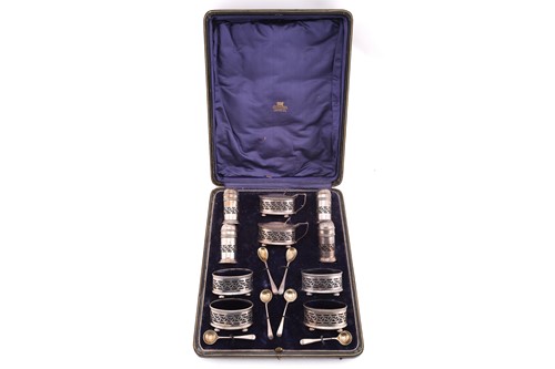 Lot 441 - A silver ten-piece condiment set in fitted...