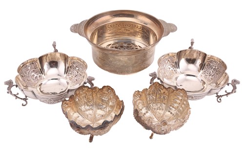 Lot 463 - Two pairs of bonbon dishes and a silver caviar...