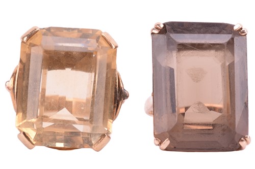 Lot 7 - Two large quartz cocktail rings; the first...