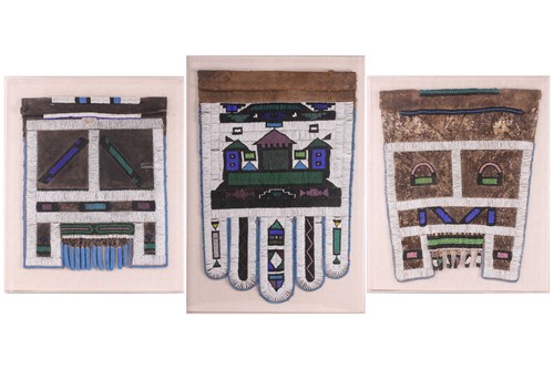 Lot 316 - Three Ndebele tribal beadwork panels attached...