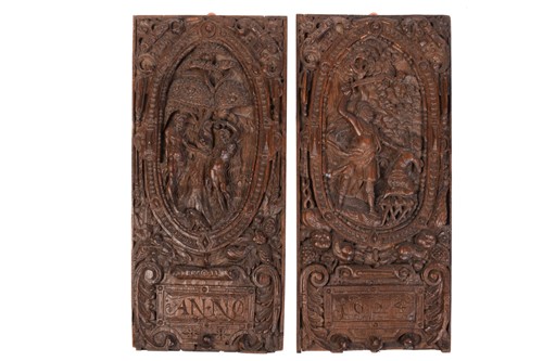 Lot 317 - A pair of 17th-century Flemish carved wood oak...