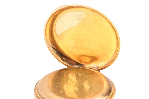 Lot 399 - A 14kt gold open-face fob lapel pocket watch,...
