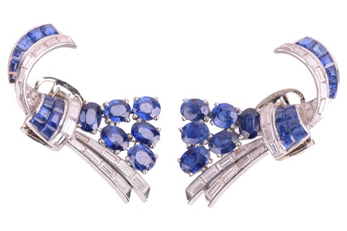 Lot 300 - A pair of diamond and sapphire dress clips /...