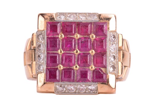 Lot 113 - A ruby and diamond ring, with Rolex-style...