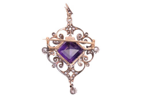 Lot 238 - A late Victorian amethyst and diamond pendant...
