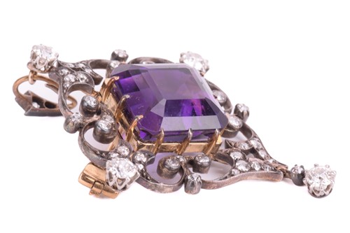 Lot 238 - A late Victorian amethyst and diamond pendant...